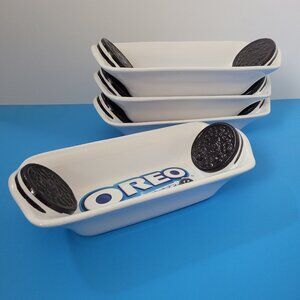 4 Oreo Cookie Holders Ceramic Dessert Dish Cookie Boat Tray Banana Split Kraft